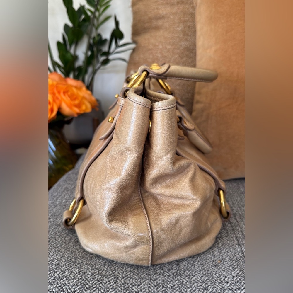 Miu Miu Vitello Lux Tan Leather Satchel with Gold Hardware - Picture 7 of 17